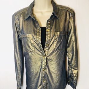 Chico’s Gold Sequin Button Down Shirt Size 0